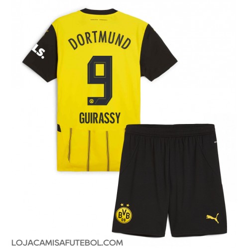 Camisa de Futebol Borussia Dortmund Serhou Guirassy #9 Equipamento Principal Infantil 2024-25 Manga Curta (+ Calças curtas)